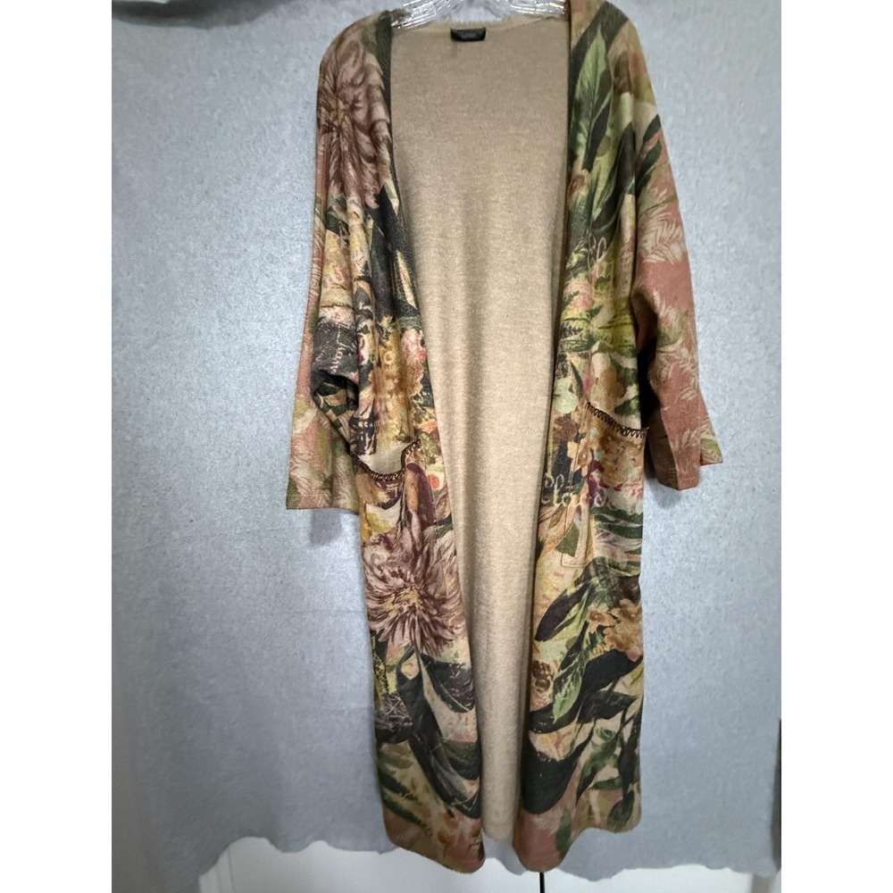 Inoah Cardigan Sweater Womens Medium Multicolor Floral Kimono Duster Pockets